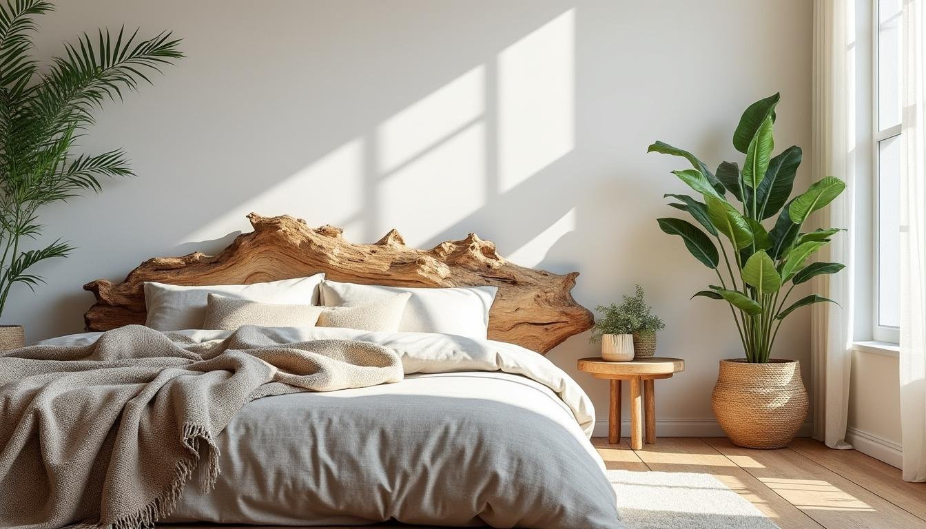 découvrez comment décorer votre chambre avec une touche naturelle en utilisant une tête de lit en bois flotté pour une ambiance chaleureuse et authentique.