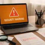 Bureau professionnel avec laptop affichant alertes sécurité pour évaluer risques Trifak